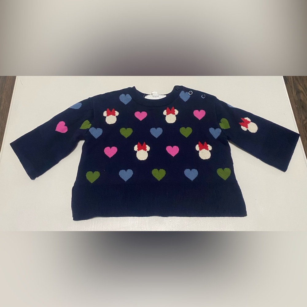 GAP Playful Blue and Pink Sweater with Heart and Minnie Mouse Pattern